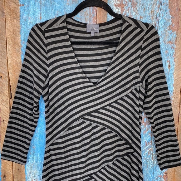 Market & Spruce Brentwood Tiered Black & Gray Striped Dress - Picture 2 of 7